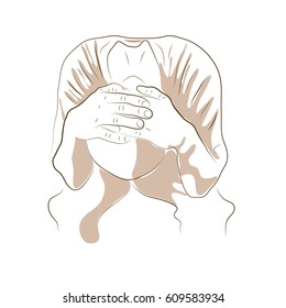 A man holds his head, a headache, a migraine, a stroke. Color vector illustration on the theme of sore, medicine.