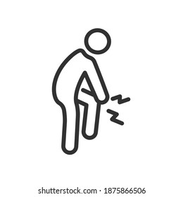 man holds his knee because of pain, linear icon. Editable stroke