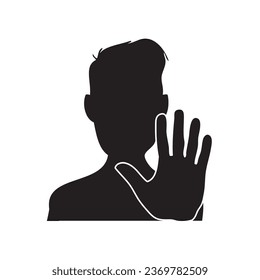 A man holds his palm in front of him in the form of refusal