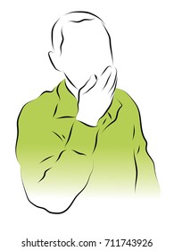 The man holds his sore throat with his hand. Colored vector illustration of a cold, influenza, sore throat, cough.