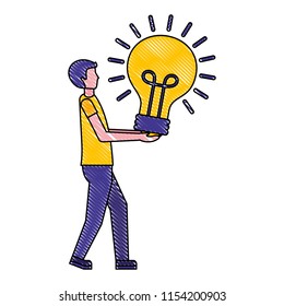 man holds light bulb idea creativity