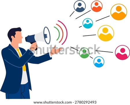 Man holds megaphone, broadcasting message
