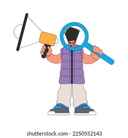 A man holds a megaphone in his hands. Human resource and recruitment.