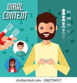 man holds mobile viral content with magnet attracts followers
