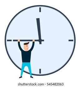 Man holds on arrow of clock  - vector illustration