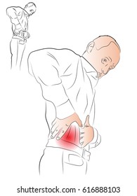 A man holds on to his side in pain, vector illustration