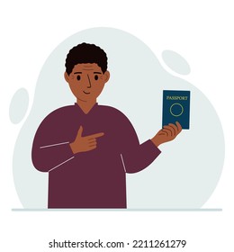 A man holds a passport in his hand for verification. The concept of user control.