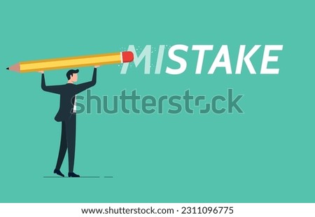 A man holds pencil with eraser is correcting mistakes, the ways move forward and make amends, erase the word mistake