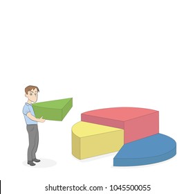 a man holds a piece of the diagram. business concept, a person brings a share of profits. vector illustration.