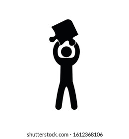 man holds a piece of the puzzle, stick figure people, icon man, isolated human silhouette