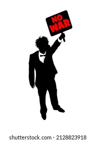 A man holds a poster No War. Vector illustration
