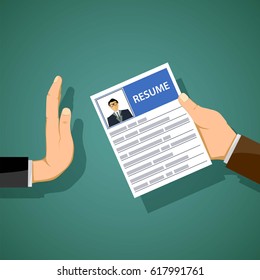 Man holds a resume in his hand. Job search and unemployment. Stock vector illustration.