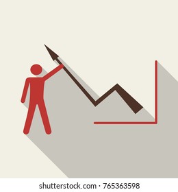 Man holds schedule chart on table vector. Economic visualization information, business report graph illustration