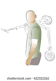 A man holds a scooter