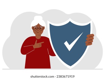 A man holds a shield in his hand, a symbol of insurance. Vector