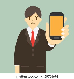 man holds smartphone. smart device user.