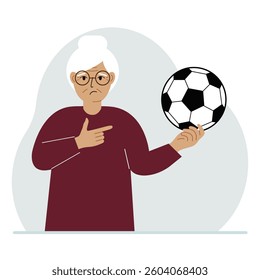 A man holds a soccer ball in his hand. The concept of a player, fan or coach. Vector flat illustration