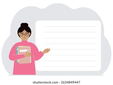 A man holds a stack of books in his hands. Knowledge or education for future work, personal improvement, reading list. Vector flat illustration