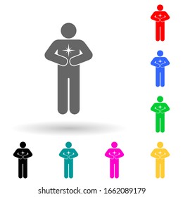 hombre sostiene un icono de estrella de estilo multicolor. Glifo simple, vector plano de iconos estrella para ui y ux, sitio web o aplicación móvil