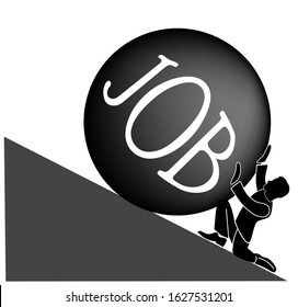 man holds a stone with an inscription JOB. hard work concept. . vector illustration.