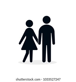 Man holds woman by the hand icon, Vector isolated simple illustration.