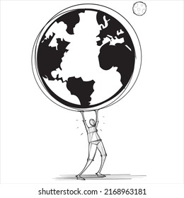 Man holds up the world and the moon