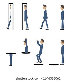 A man and a hole. Teleportation. Vector illustration