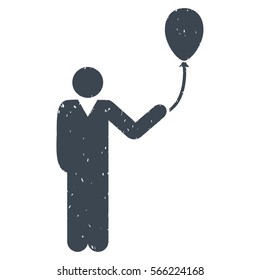Man With Holiday Balloon grainy textured smooth blue icon for overlay watermark stamps. Flat symbol with scratched texture.