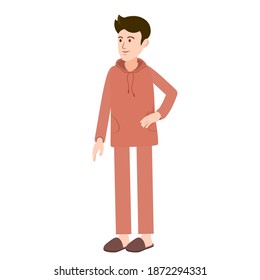 A man in home clothes. Vector illustration of a person for animation. Editable strokes. Editable movement. A man in a house suit and Slippers.
