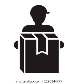 Man home delivery box icon. Simple illustration of man home delivery box vector icon for web design isolated on white background