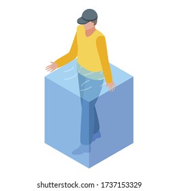 Man home flood disaster icon. Isometric of man home flood disaster vector icon for web design isolated on white background