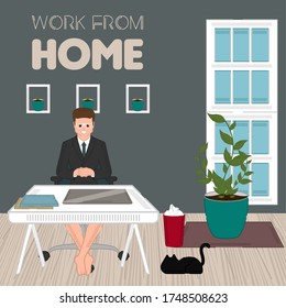 Man in home office. Work from home poster - Vector