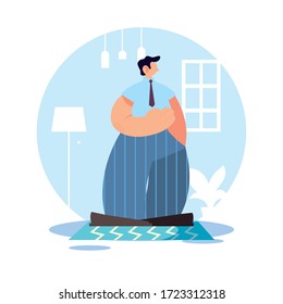 Man at home in quarantine vector illustration design