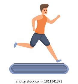 Man home training, running treadmill icon. Cartoon ofMan. at home on a treadmill running. Training vector icon for web design isolated on white background