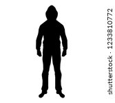 Man in the hood concept danger silhouette front side icon black color