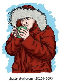 Man in the hood with a cup