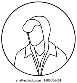 Man in the hood. Flashlight in the dark. Vector stock illustration.