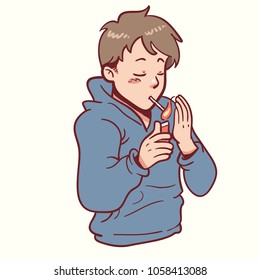 man in hoodie light a smoke