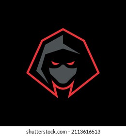 Man In Hoodie. Logo Design, Ninja Mascot Logo Esport Gaming. Assasin Mascot Logo Illustration.