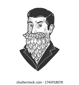 Man with hop beard sketch engraving vector illustration. T-shirt apparel print design. Scratch board imitation. Black and white hand drawn image.