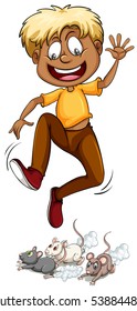 Man hopping away from the rats illustration