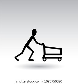 man with hopping cart, simple black and white