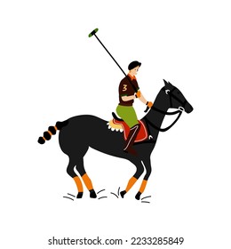 Man and horse athletes with sport facilities flat vector illustration.Fun player of polo with horse hand drawn character isolated on white background.Childish t-shirt print design.