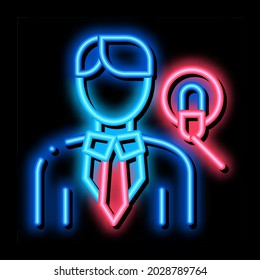 Mann Host mit Mikrofon Neon Leuchtzeichen Vektorgrafik. Leuchtendes Symbol Mensch Host mit Mikrofon Zeichen. transparente Symbolillustration