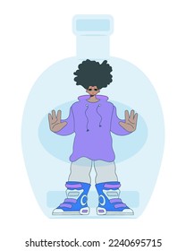 A man is a hostage inside a bottle. Dependence on alcohol.