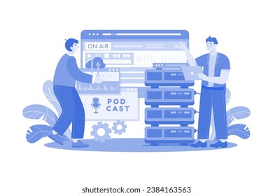 Man Hosting Podcast Illustration concept on a white background