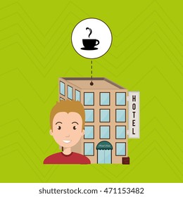 man hotel building service vector illustration design