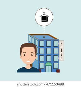 man hotel building service vector illustration design