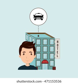man hotel building service vector illustration design