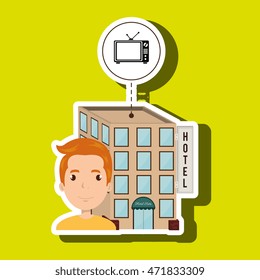 man hotel building service vector illustration design